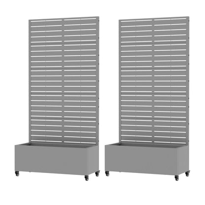Set Of Two Gray Striped Metal Two Panel Outdoor Privacy Screen HomeRoots