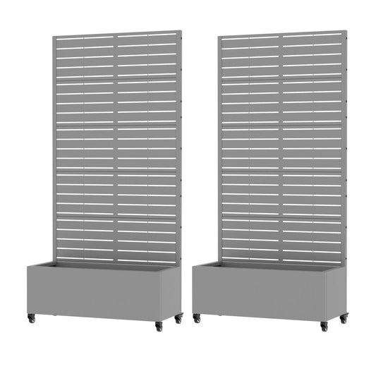Set Of Two Gray Striped Metal Two Panel Outdoor Privacy Screen