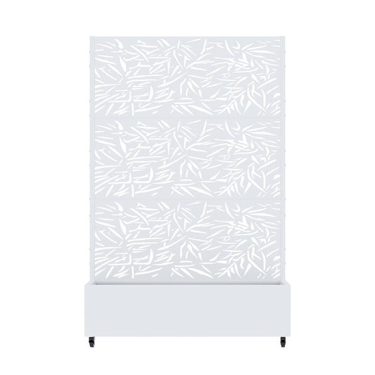 72" White Botanical Leaves Metal Outdoor Privacy Screen