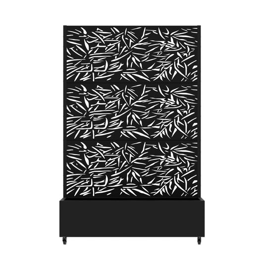 72" Black Botanical Leaves Metal Outdoor Privacy Screen