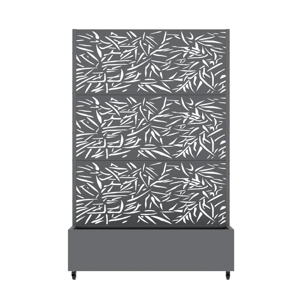 72" Gray Botanical Leaves Metal Outdoor Privacy Screen — view 1