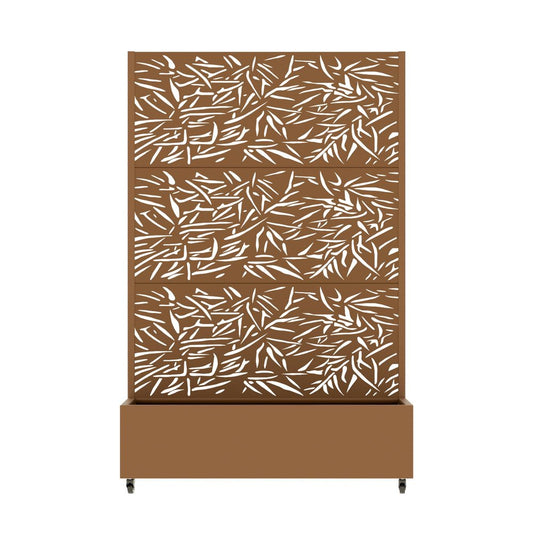 72" Brown Botanical Leaves Metal Outdoor Privacy Screen