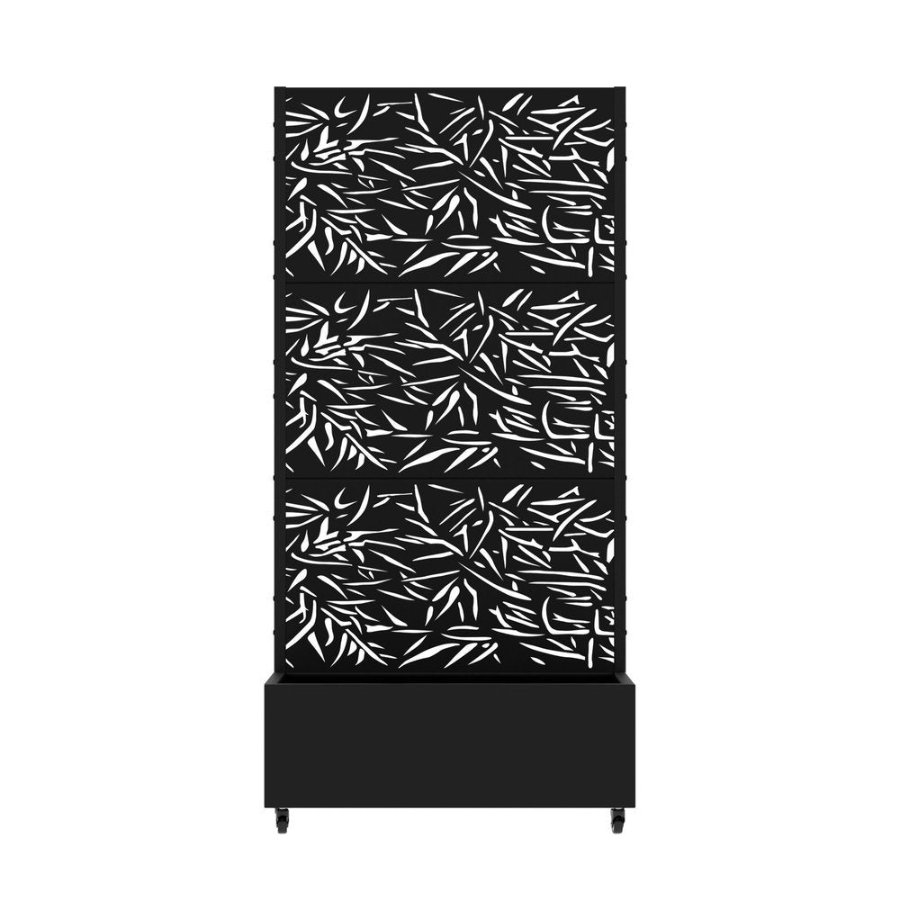 72" Black Botanical Leaves Metal Outdoor Privacy Screen — view 2