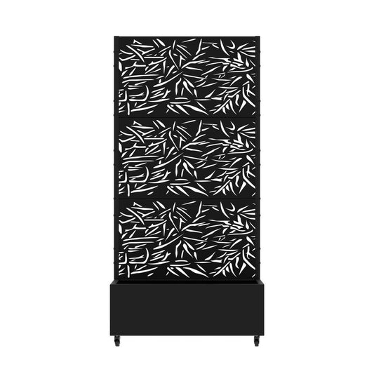 72" Black Botanical Leaves Metal Outdoor Privacy Screen