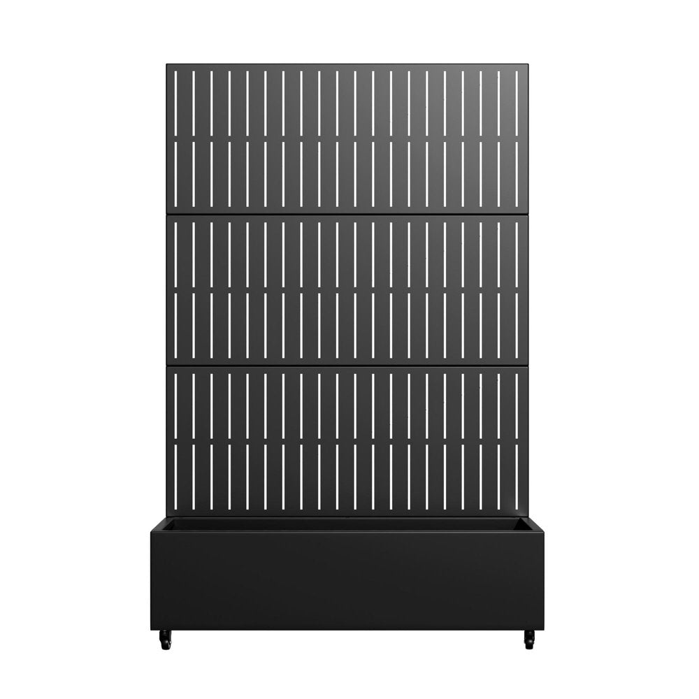 72" Black Striped Metal Outdoor Privacy Screen — view 1