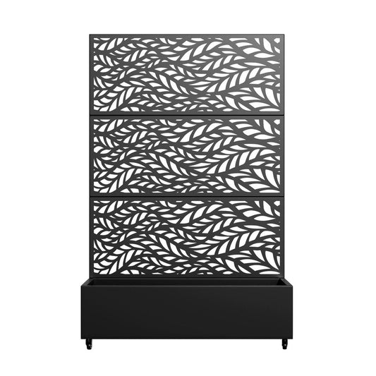 72" Black Botanical Leaves Metal Outdoor Privacy Screen