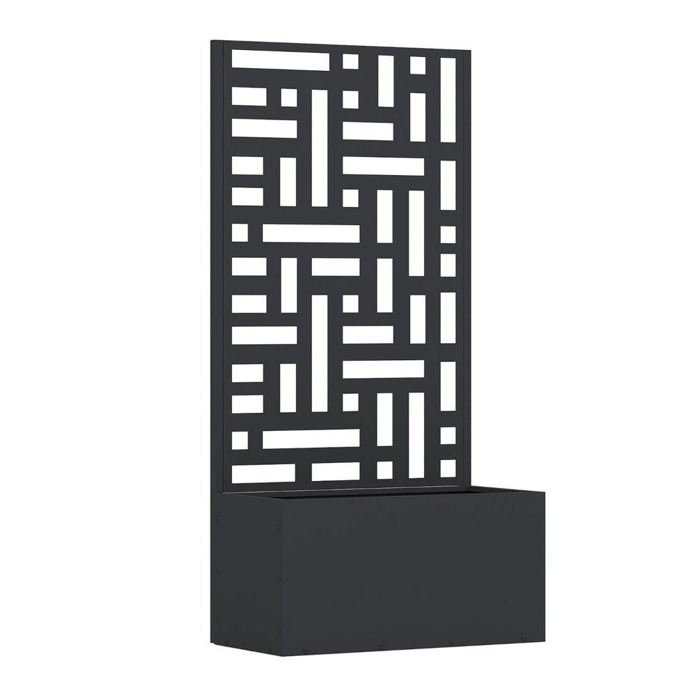 47" Black Geometric Steel Two Panel Outdoor Privacy Screen HomeRoots