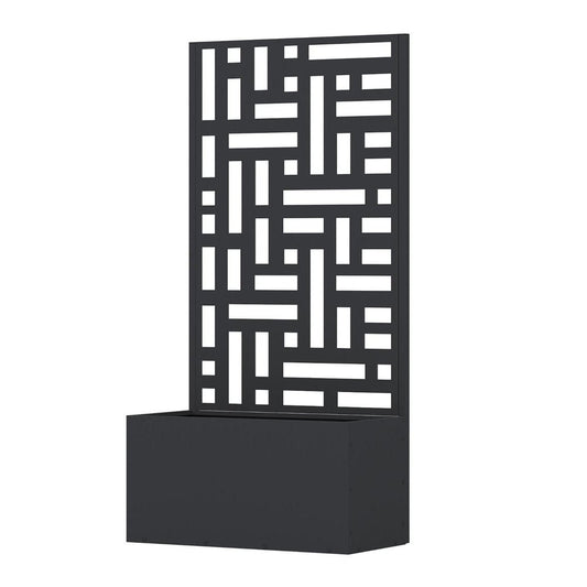 47" Black Geometric Steel Two Panel Outdoor Privacy Screen