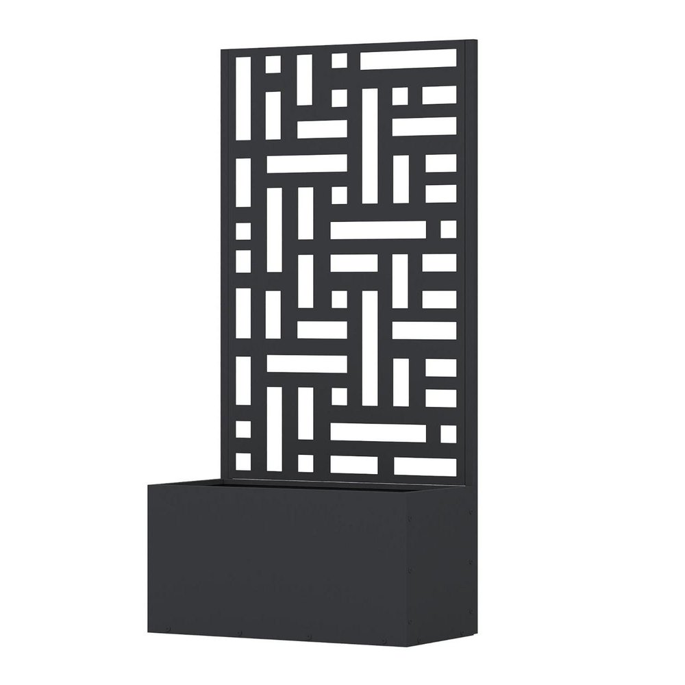 47" Black Geometric Steel Two Panel Outdoor Privacy Screen HomeRoots