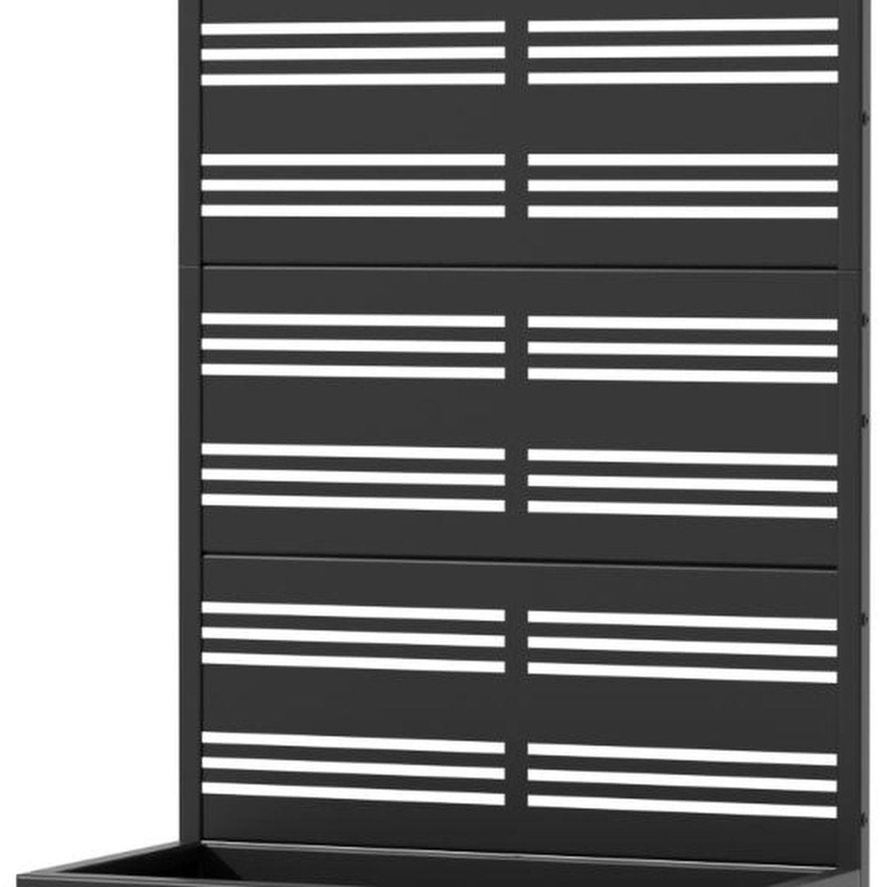 59" Black Geometric Steel Four Panel Outdoor Privacy Screen