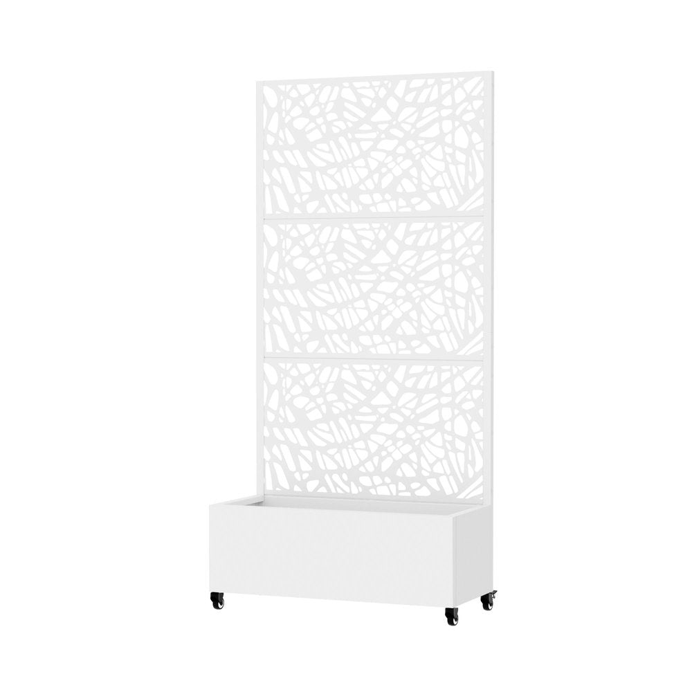 72" White Geometric Steel Three Panel Outdoor Privacy Screen