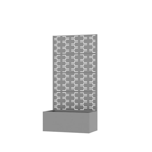 59" Gray Geometric Steel Four Panel Outdoor Privacy Screen