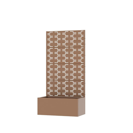 59" Brown Geometric Steel Four Panel Outdoor Privacy Screen