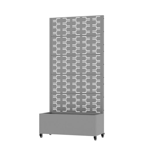 72" Gray Geometric Steel Five Panel Outdoor Privacy Screen