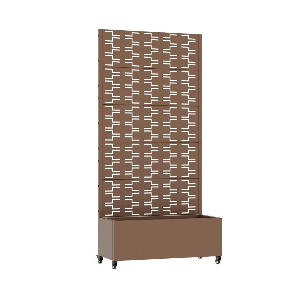 72" Brown Geometric Steel Five Panel Outdoor Privacy Screen HomeRoots