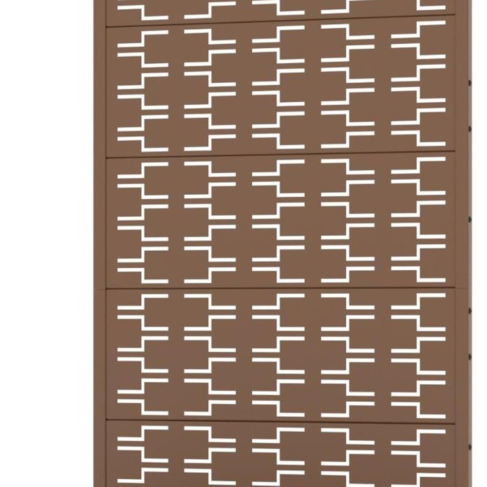 72" Brown Geometric Steel Five Panel Outdoor Privacy Screen HomeRoots