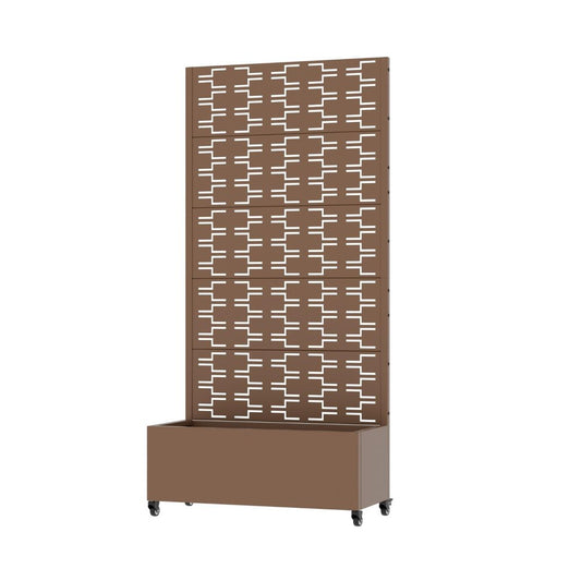 72" Brown Geometric Steel Five Panel Outdoor Privacy Screen