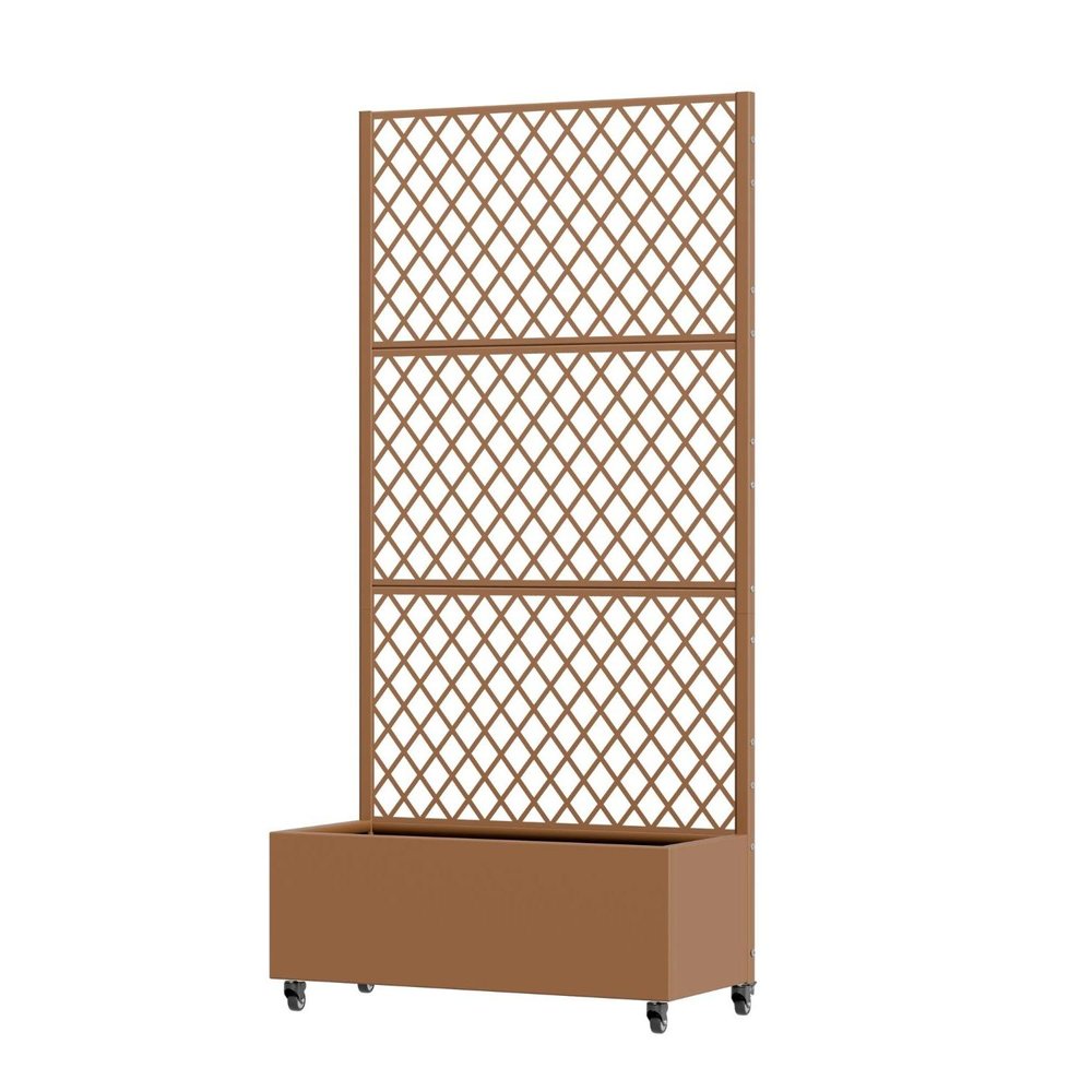72" Brown Geometric Steel Three Panel Outdoor Privacy Screen HomeRoots
