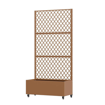 72" Brown Geometric Steel Three Panel Outdoor Privacy Screen HomeRoots
