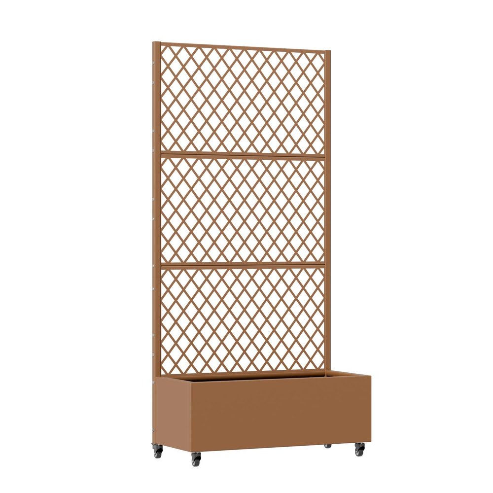 72" Brown Geometric Steel Three Panel Outdoor Privacy Screen HomeRoots