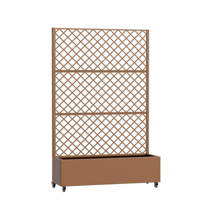 72" Brown Geometric Steel Three Panel Outdoor Privacy Screen HomeRoots