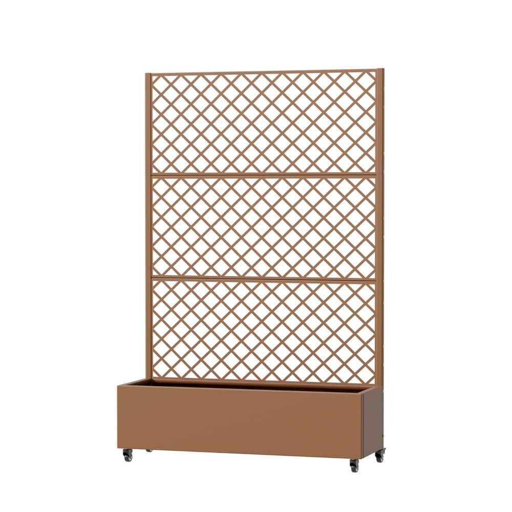 72" Brown Geometric Steel Three Panel Outdoor Privacy Screen — view 1