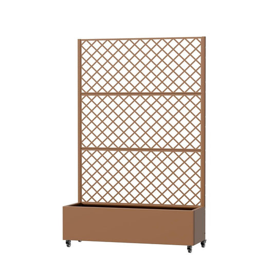 72" Brown Geometric Steel Three Panel Outdoor Privacy Screen