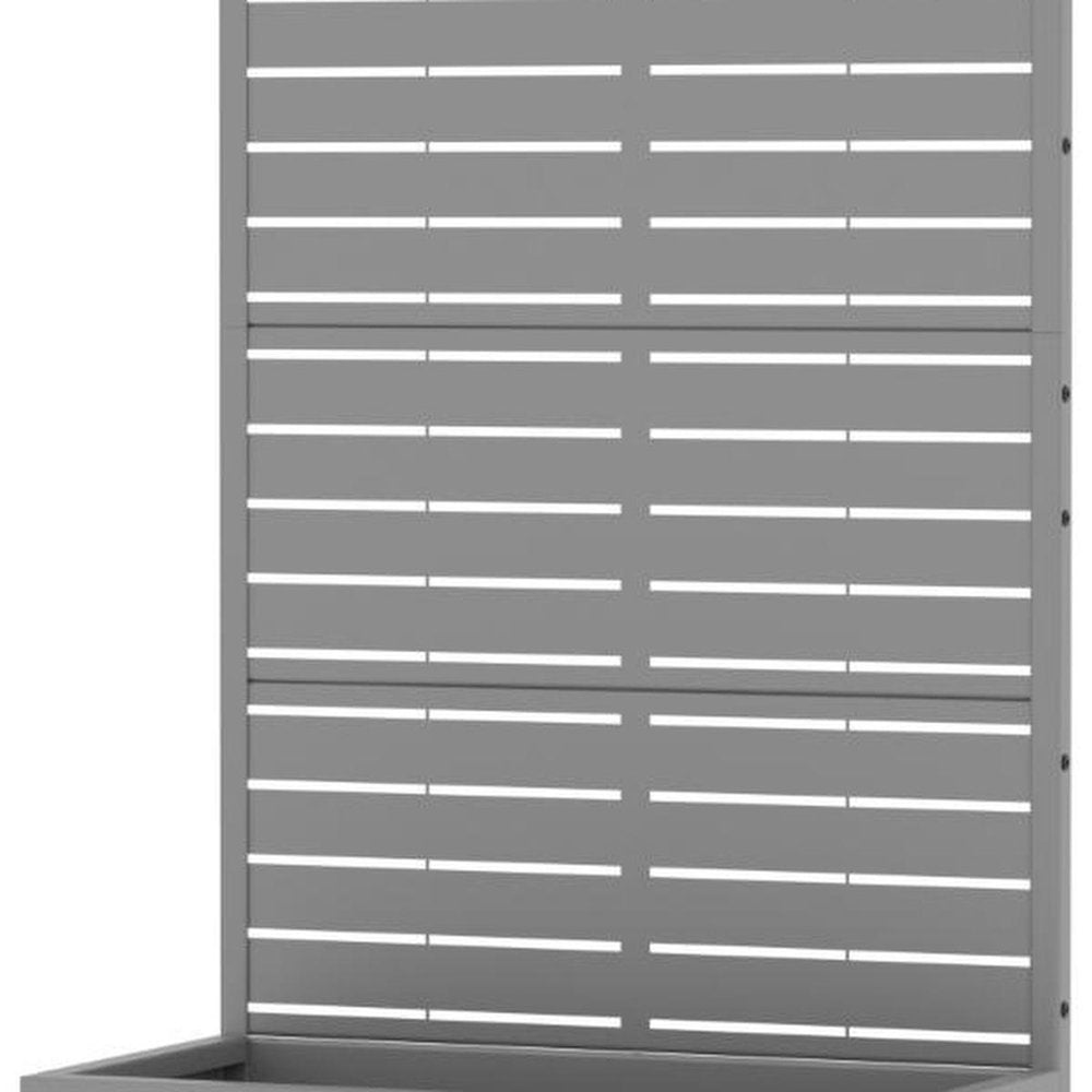 59" Gray Striped Steel Four Panel Outdoor Privacy Screen — view 3