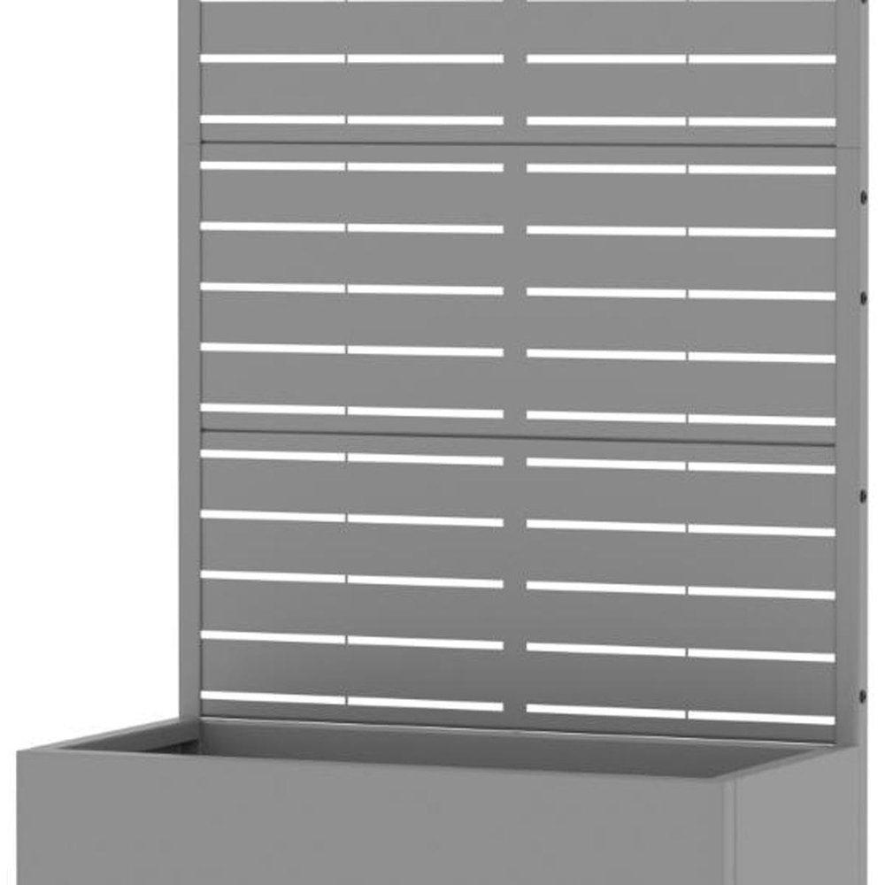 59" Gray Striped Steel Four Panel Outdoor Privacy Screen HomeRoots