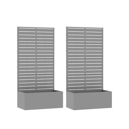 Set Of Two Gray Striped Steel Eight Panel Outdoor Privacy Screen HomeRoots
