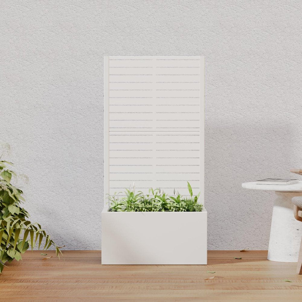 47" White Striped Steel Two Panel Outdoor Privacy Screen — view 1