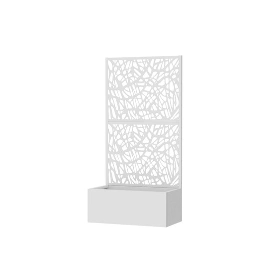 59" White Abstract Steel Two Panel Outdoor Privacy Screen
