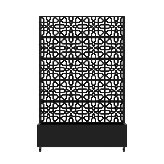 72" Black Geometric Steel Five Panel Outdoor Privacy Screen