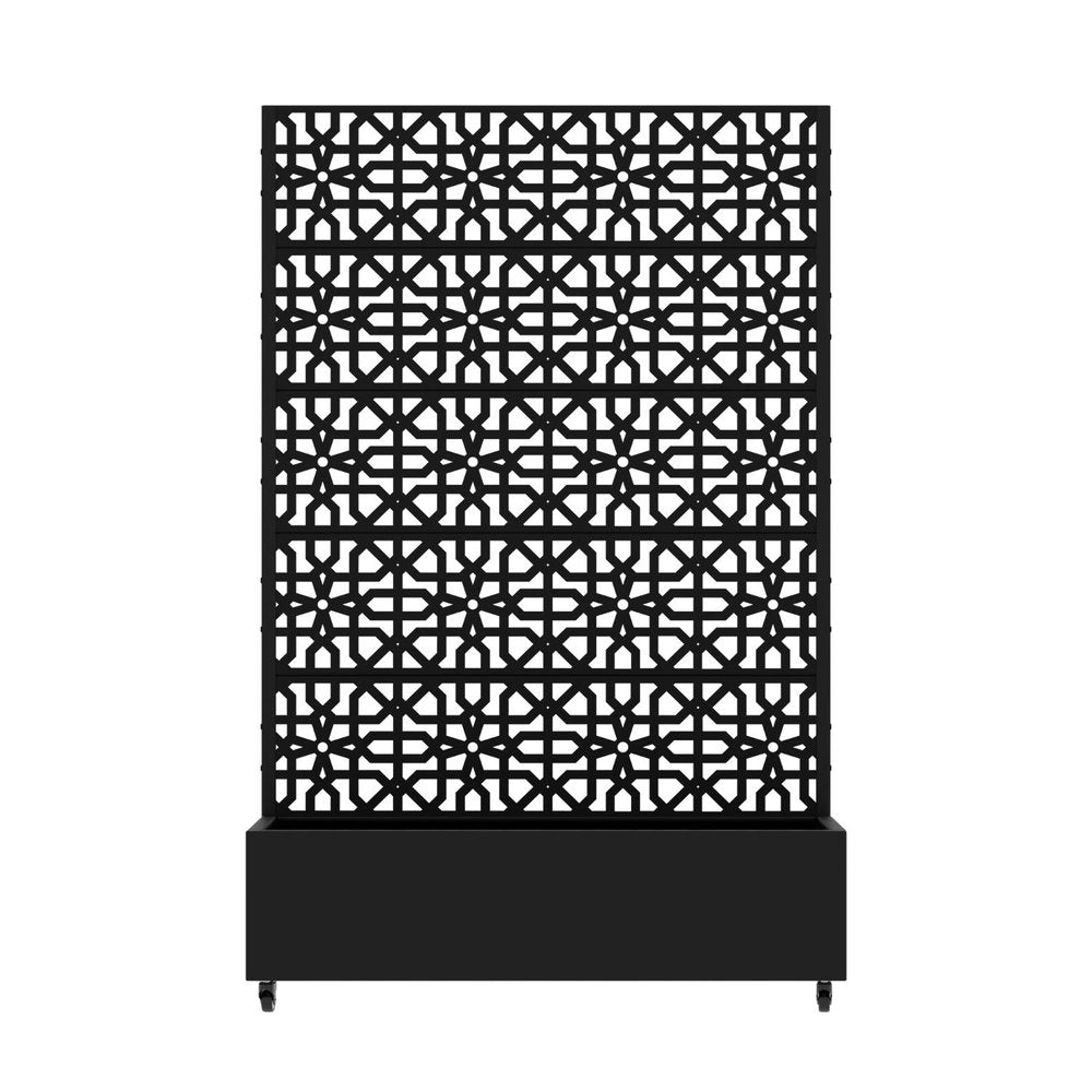 72" Black Geometric Steel Five Panel Outdoor Privacy Screen — view 1