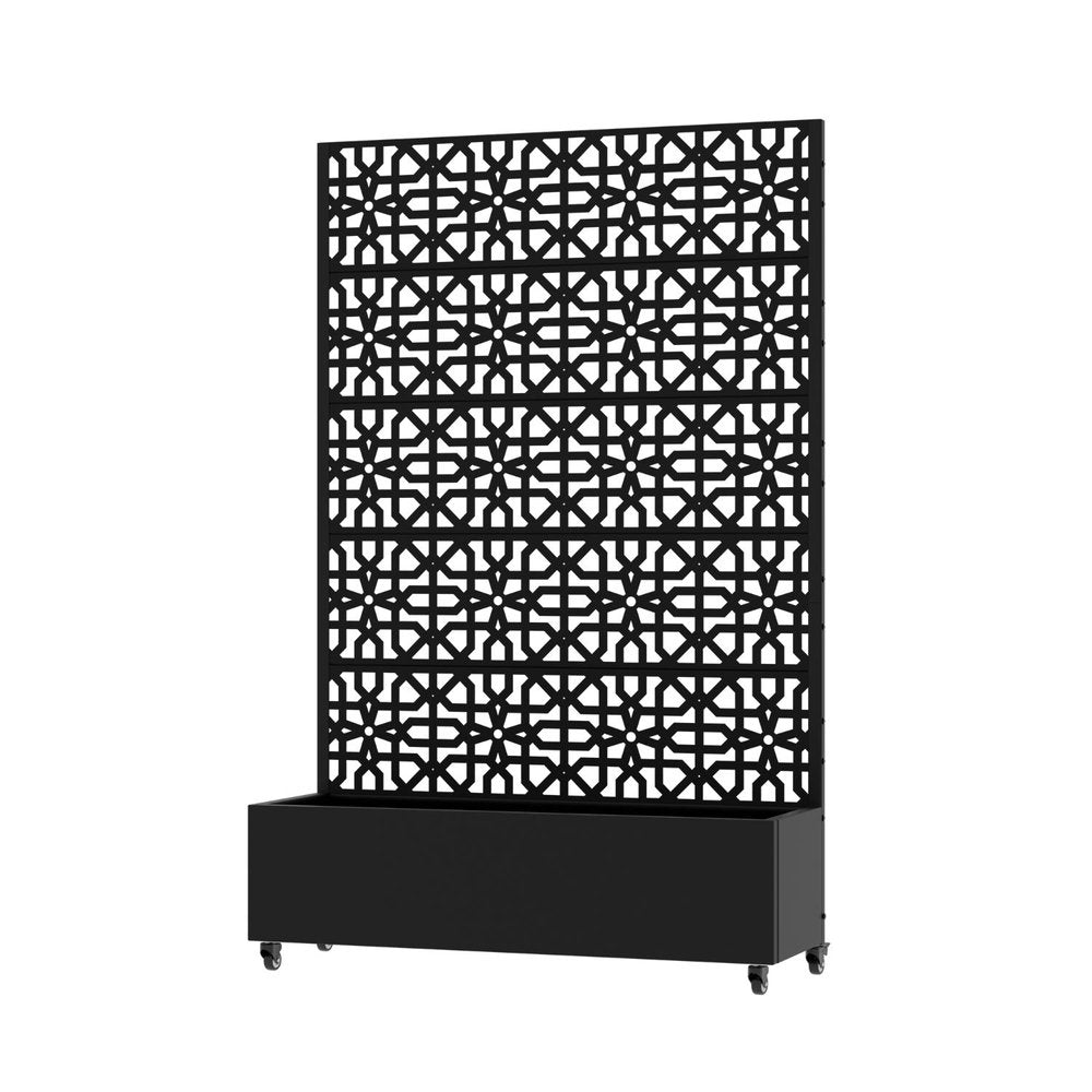 72" Black Geometric Steel Five Panel Outdoor Privacy Screen — view 2