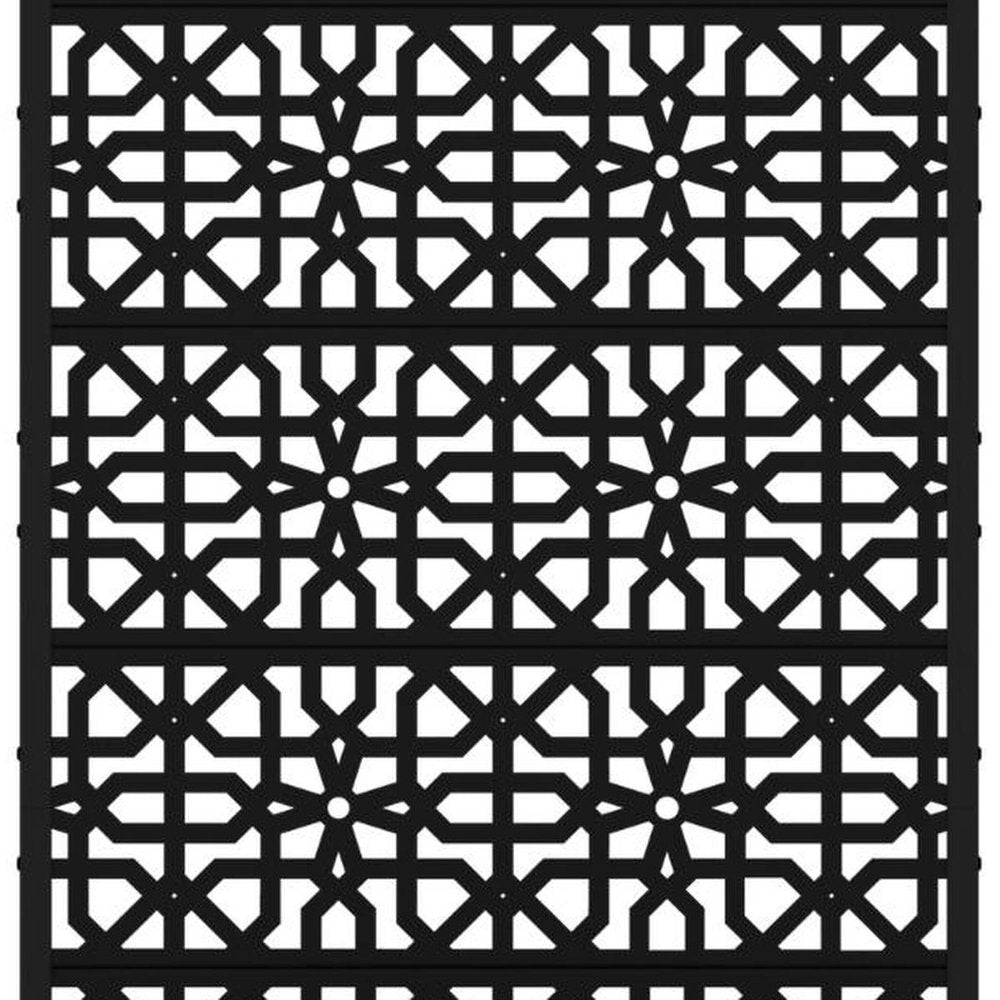 72" Black Geometric Steel Five Panel Outdoor Privacy Screen HomeRoots