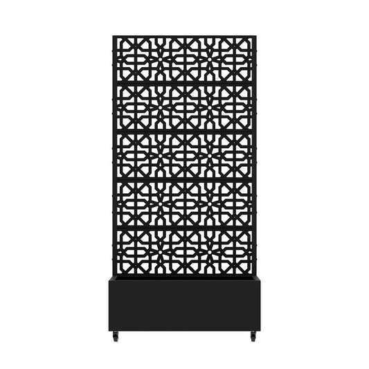 72" Black Geometric Steel Five Panel Outdoor Privacy Screen