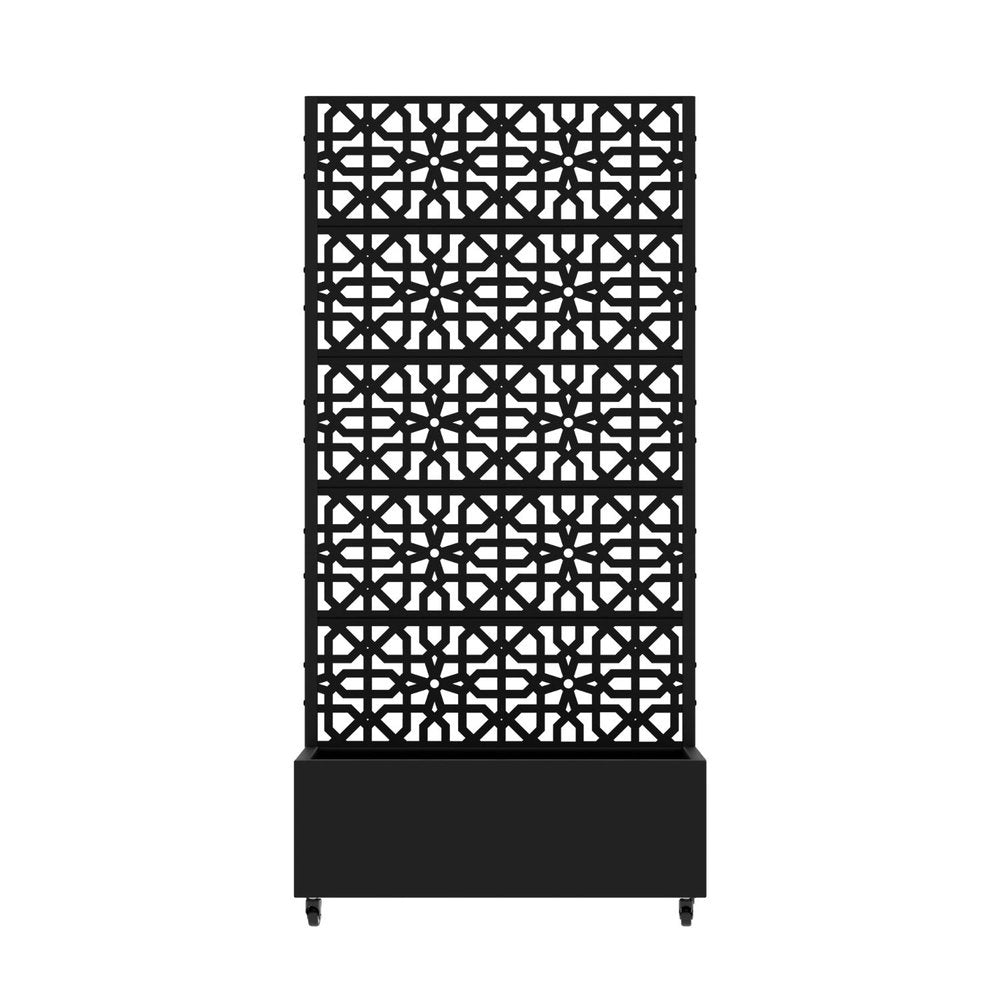 72" Black Geometric Steel Five Panel Outdoor Privacy Screen — view 1