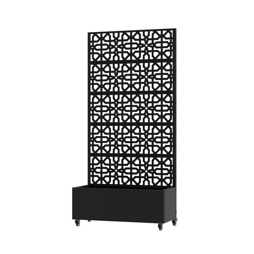 72" Black Geometric Steel Five Panel Outdoor Privacy Screen HomeRoots