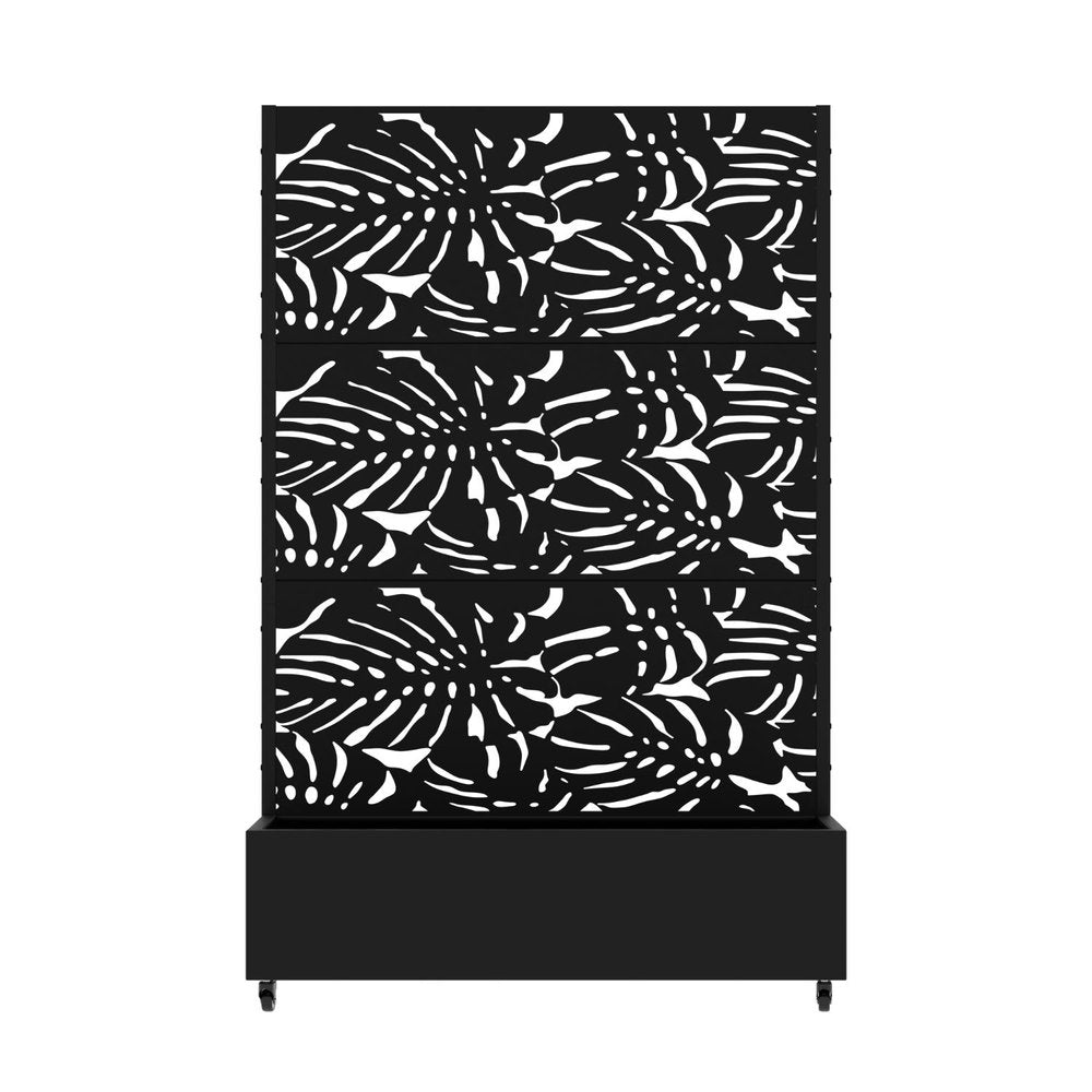 72" Black Tropical Botanical Steel Three Panel Outdoor Privacy Screen — view 1
