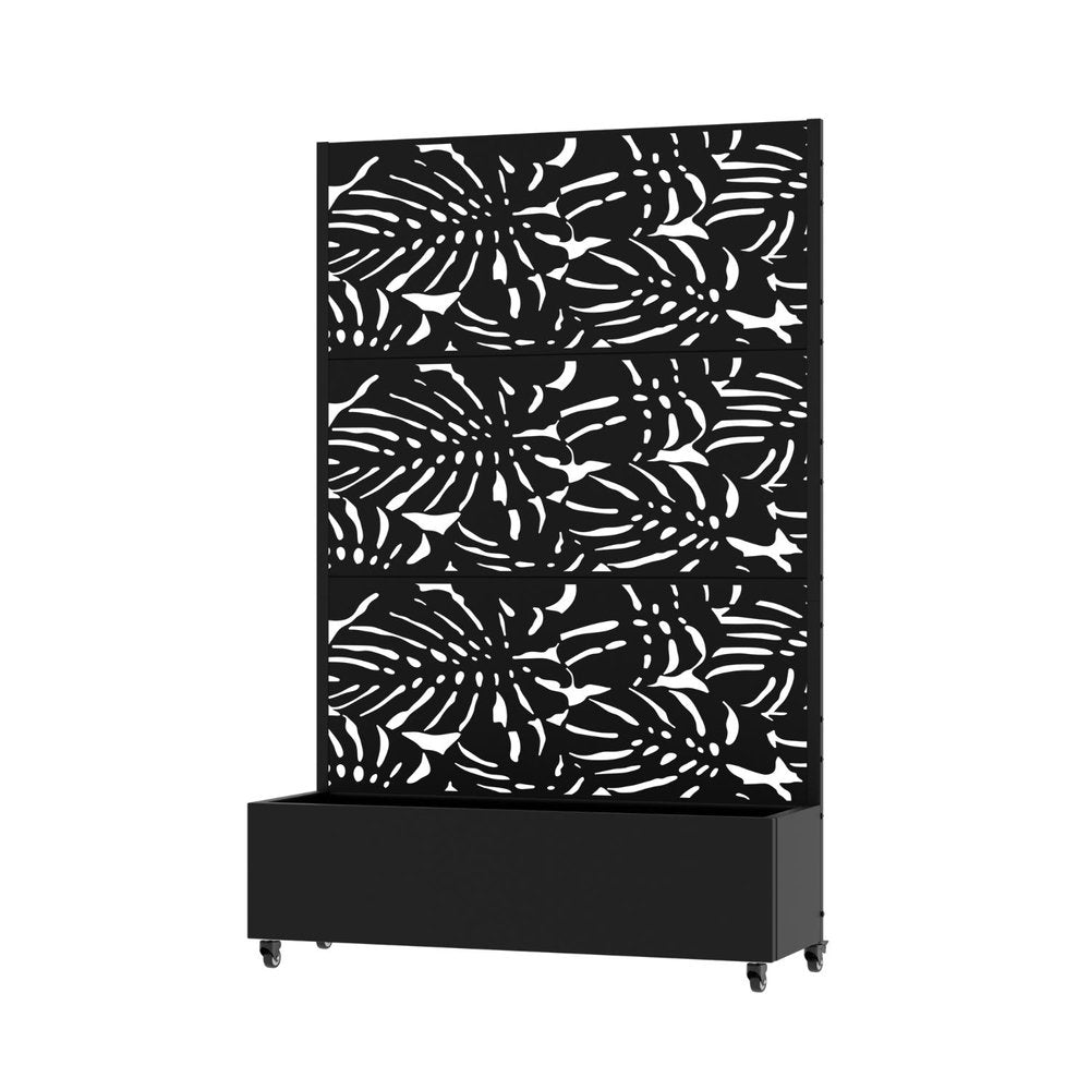 72" Black Tropical Botanical Steel Three Panel Outdoor Privacy Screen — view 2