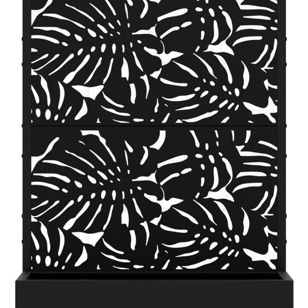 72" Black Tropical Botanical Steel Three Panel Outdoor Privacy Screen — view 3