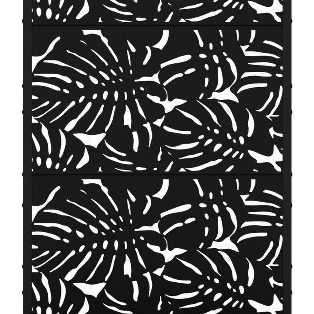 72" Black Tropical Botanical Steel Three Panel Outdoor Privacy Screen — view 4