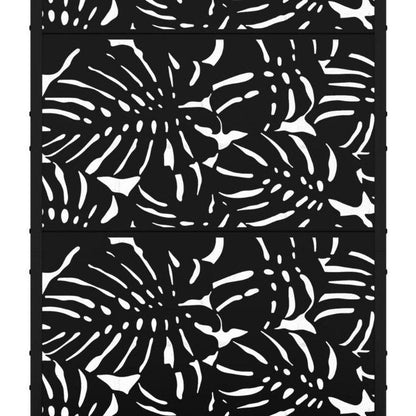 72" Black Tropical Botanical Steel Three Panel Outdoor Privacy Screen HomeRoots