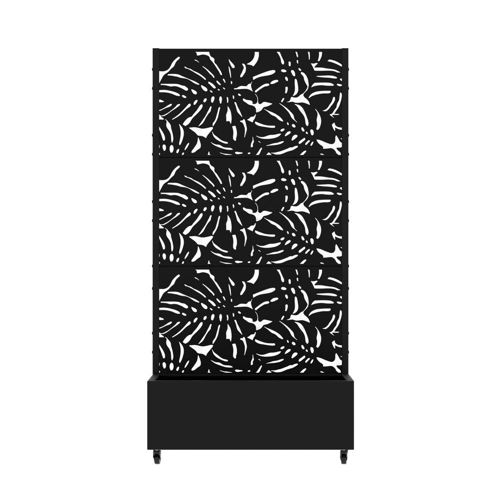 72" Black Tropical Botanical Steel Three Panel Outdoor Privacy Screen HomeRoots