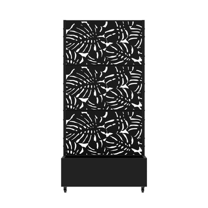 72" Black Tropical Botanical Steel Three Panel Outdoor Privacy Screen HomeRoots