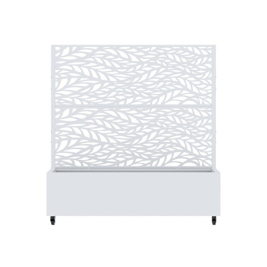 47" White Botanical Leaves Steel Two Panel Outdoor Privacy Screen
