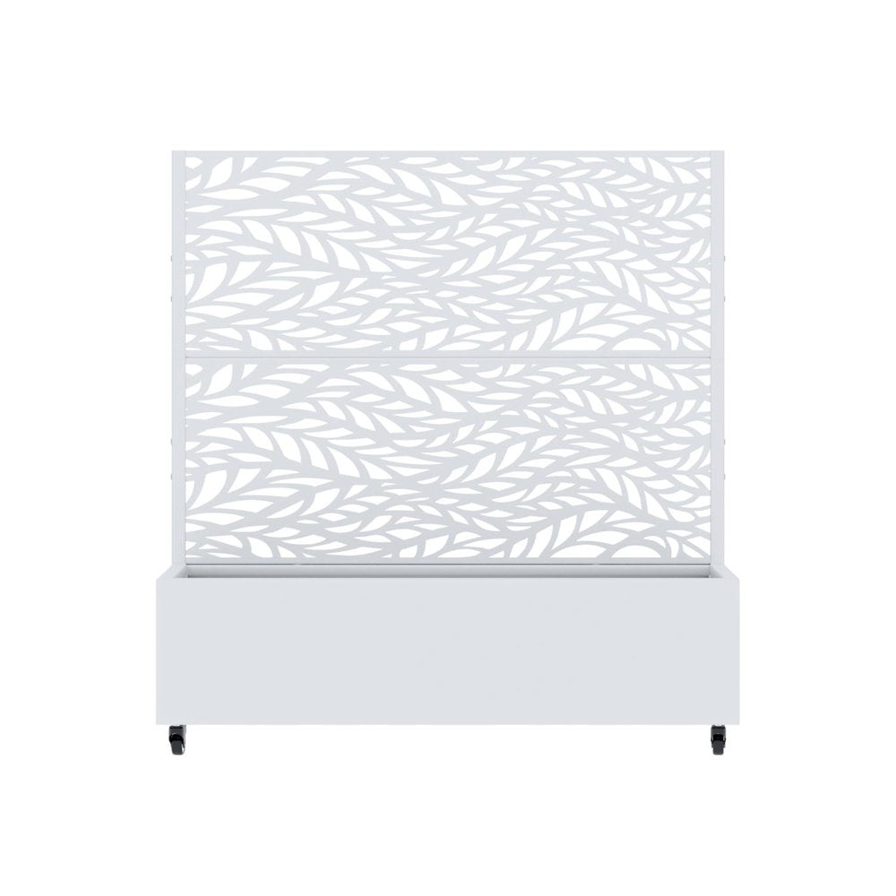 47" White Botanical Leaves Steel Two Panel Outdoor Privacy Screen — view 1