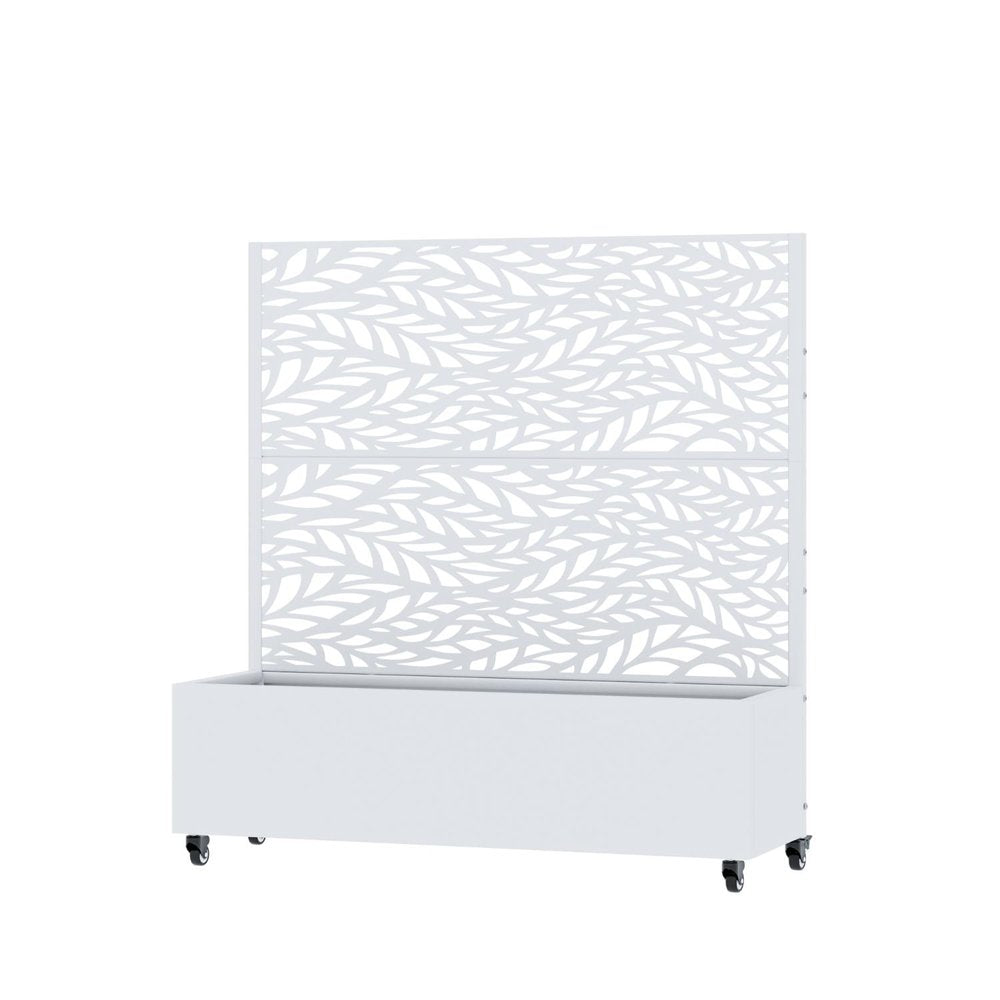 47" White Botanical Leaves Steel Two Panel Outdoor Privacy Screen HomeRoots