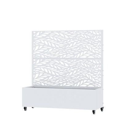 47" White Botanical Leaves Steel Two Panel Outdoor Privacy Screen HomeRoots